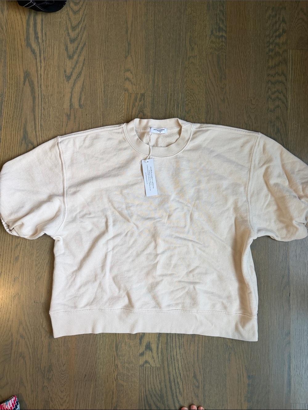perfectwhitetee Women's Short-Sleeve Crewneck Sweater in Light Cream